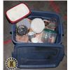 Image 1 : TOTE OF COOKING  UTENSILS AND STORAGE CONTAINERS