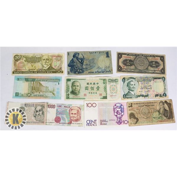 5)  LOT OF 10 WORLD BANKNOTES INCLUDING: