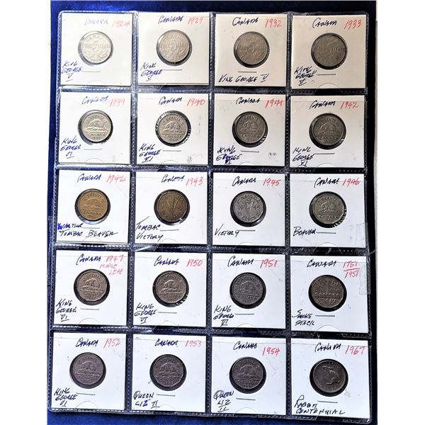 9)  LOT OF 2O CANADIAN NICKELS FROM 1924 TO 1967.