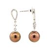 Image 2 : 0.30 ctw Diamond and Chocolate Pearl Dangle Earrings - 14KT White Gold