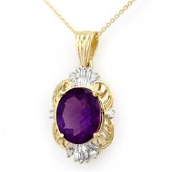 CERTIFIED 5.23ct AMETHYST & DIAMOND PENDANT YELLOW GOLD