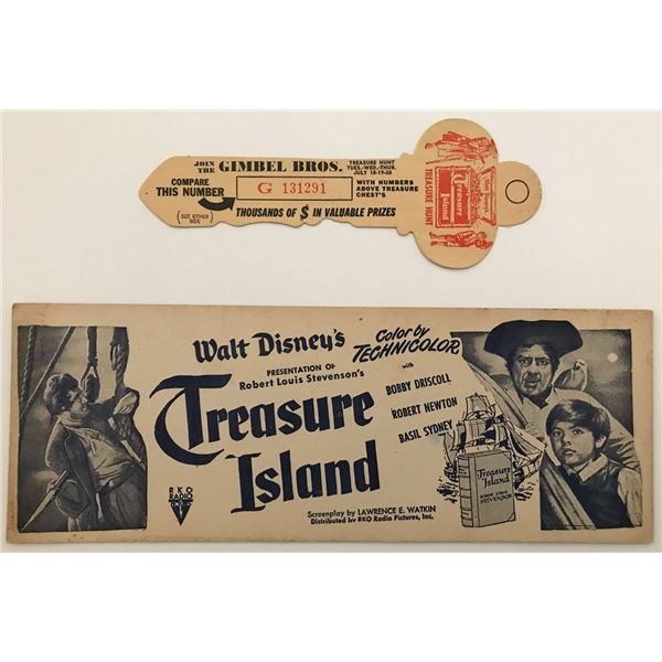 Disney "Treasure Island" 1950 Promotional Key & Sign
