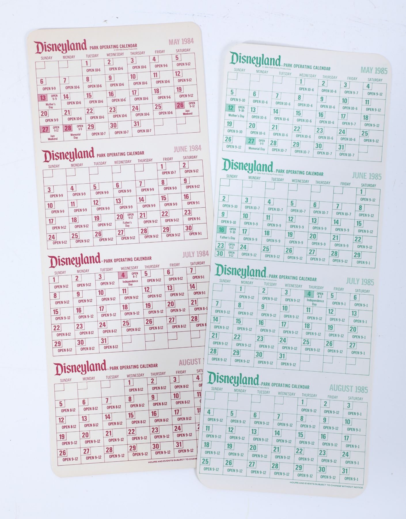 Disneyland Park Operating Calendars II