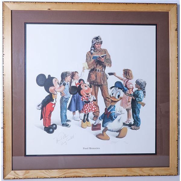 Disney  Fond Memories  Lithograph Signed Fess Parker  Davy Crockett 