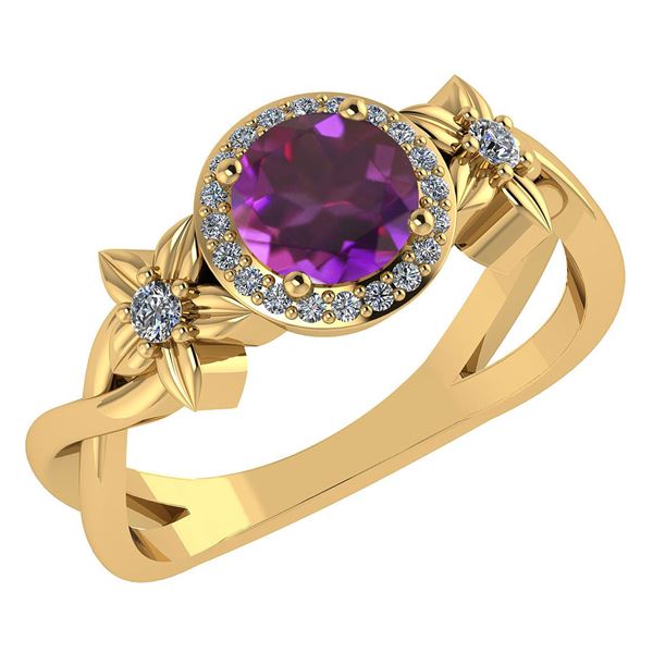 Certified 1.00 Ctw Amethyst And Diamond 14k Yellow Gold