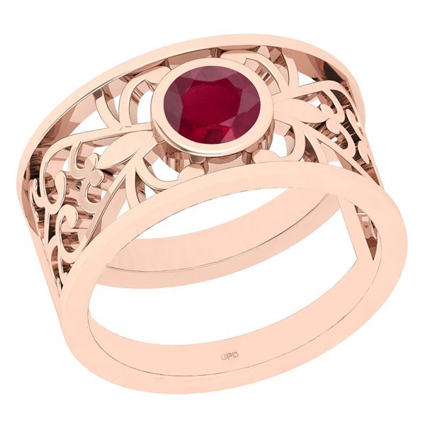 Certified 0.50 Ctw Ruby Style Bezel Set 14K Rose Gold E