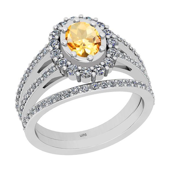Certified 1.59 Ctw I2/I3 Citrine And Diamond 14K White