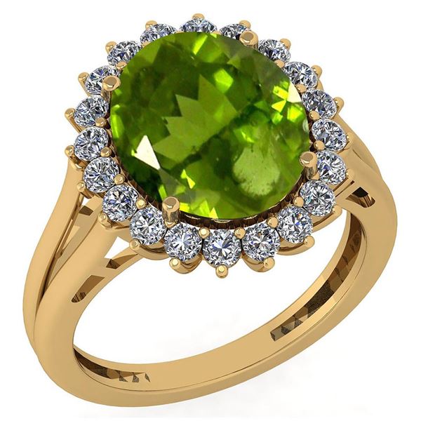 Certified 5.65 Ctw Peridot And Diamond VS/SI1 Halo Ring