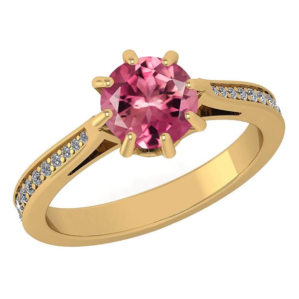 Certified 1.14 Ctw Pink Tourmline And White Diamond Wed