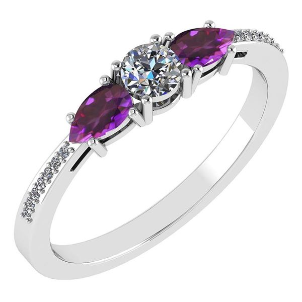 Certified 0.77 Ctw Amethyst And Diamond 14k White Gold