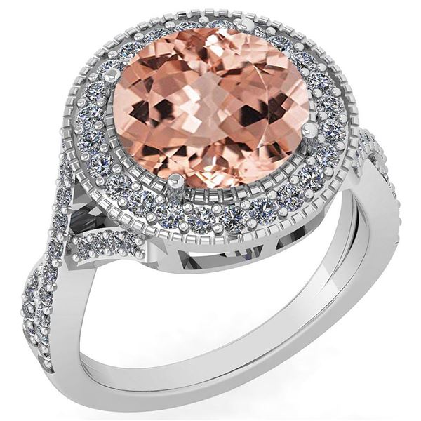 Certified 4.13 Ctw Morganite And Diamond VS/SI1 Engagem