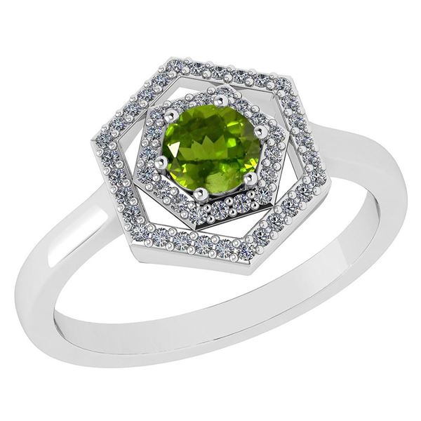 Certified 0.69 Ctw Peridot And Diamond 18K White Gold H