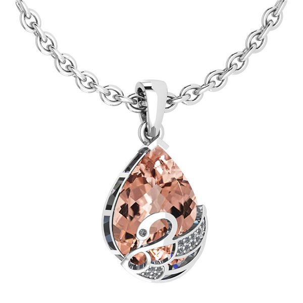 Certified 7.40 Ctw Morganite And Diamond VS/SI1 Necklac