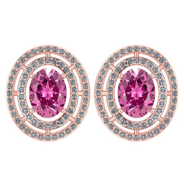 Certified 3.12 CTW Pink Tourmaline And Diamond 14k Rose