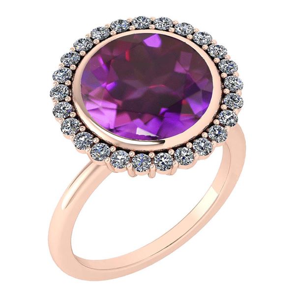 Certified 5.95 Ctw Amethyst And Diamond VS/SI1 Halo Rin