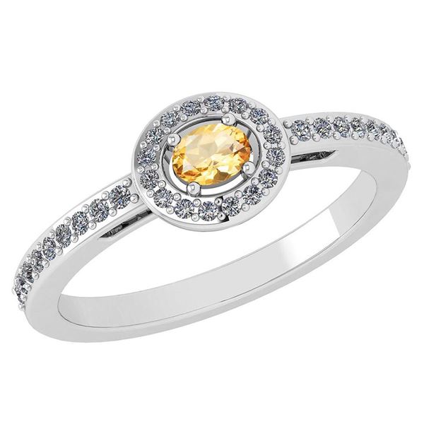 Certified 0.29 Ctw Citrine And Diamond 14k White Gold H