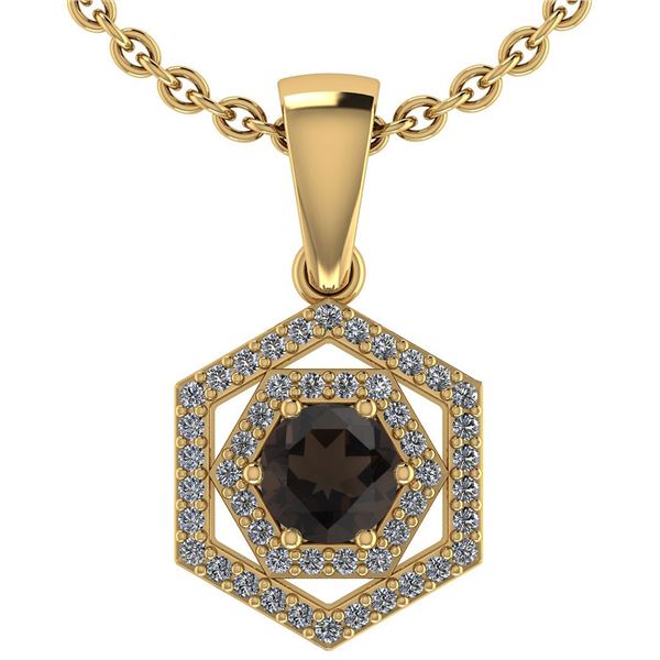 Certified 0.69 Ctw Smoky Quarzt And Diamond 14k Yellow
