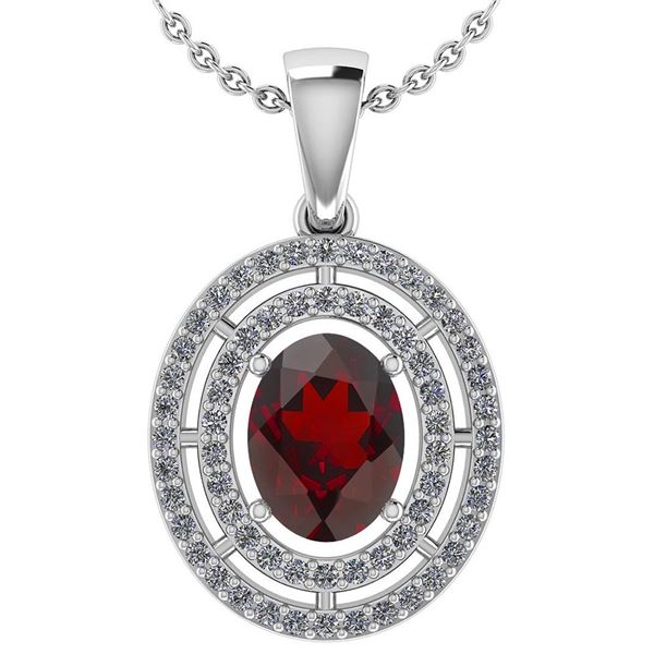 Certified 1.56 CTW Garnet And Diamond 14k White Gold Ha