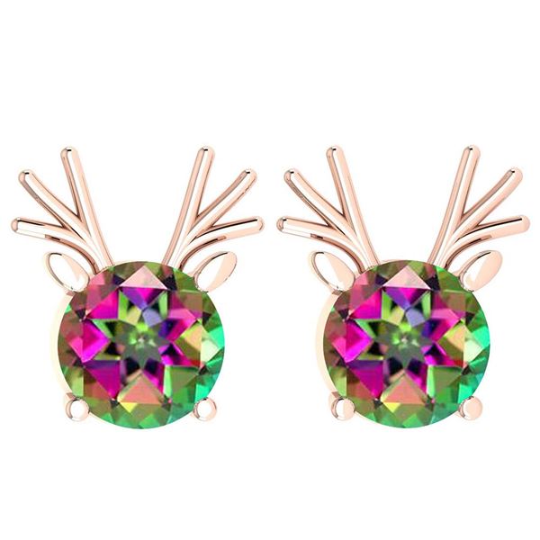 Certified 12.00 Ctw Mystic Topaz Stud Earrings 14K Gold