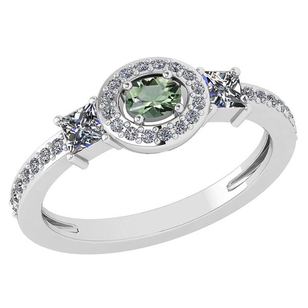 Certified 0.77 Ctw Green Amethyst And Diamond 14k White
