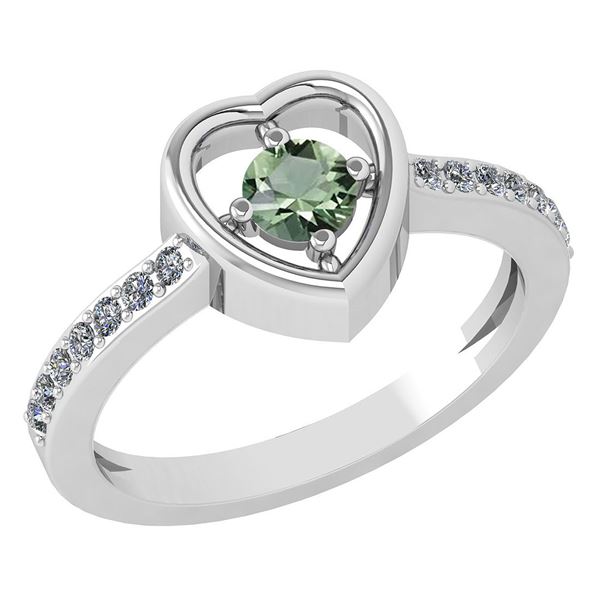 Certified 0.33 Ctw Green Amethyst And Diamond 14K White