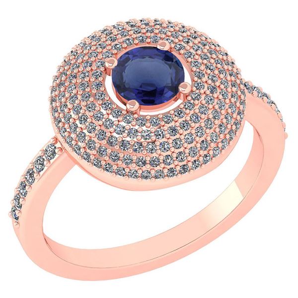 Certified 0.99 CTW Blue Sapphire And Diamond 14k Rose G