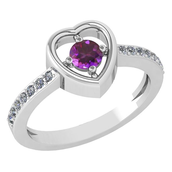Certified 0.33 Ctw Amethyst And Diamond 14K White Gold