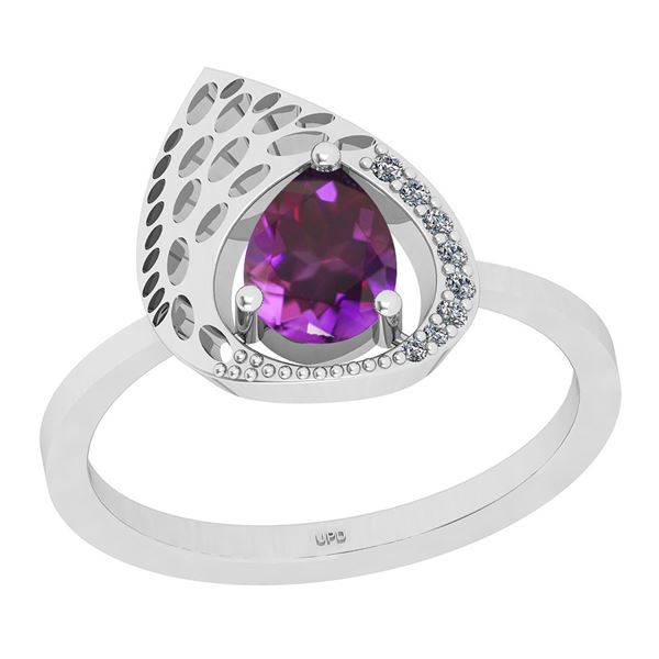 Certified 0.79 Ctw I2/I3 Amethyst And Diamond 10K White