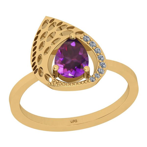 Certified 0.79 Ctw I2/I3 Amethyst And Diamond 10K Yello