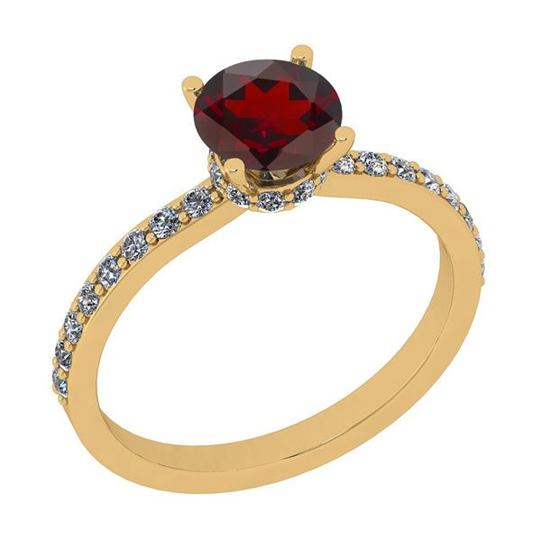 Certified 0.70 Ctw I2/I3 Garnet And Diamond 14K Yellow