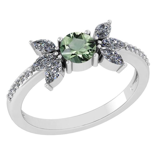 Certified 1.11 Ctw Green Amethyst And Diamond 14k White