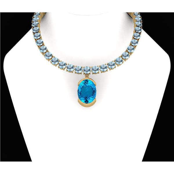 Certified 75.05 Ctw Blue Topaz And Diamond I2/I3 14K Ro