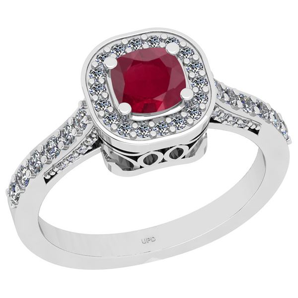 Certified 1.01 Ctw I2/I3 Ruby And Diamond 14K White Gol