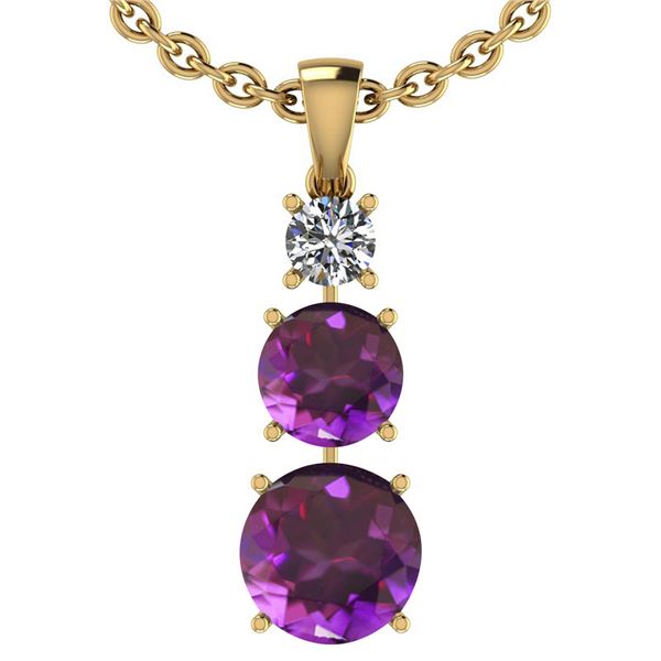 Certified 3.50 Ctw Amethyst And Diamond SI1/SI2 14K Yel