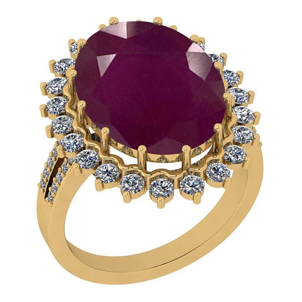 Certified 11.22 Ctw SI2/I1 Ruby And Diamond 14K Yellow