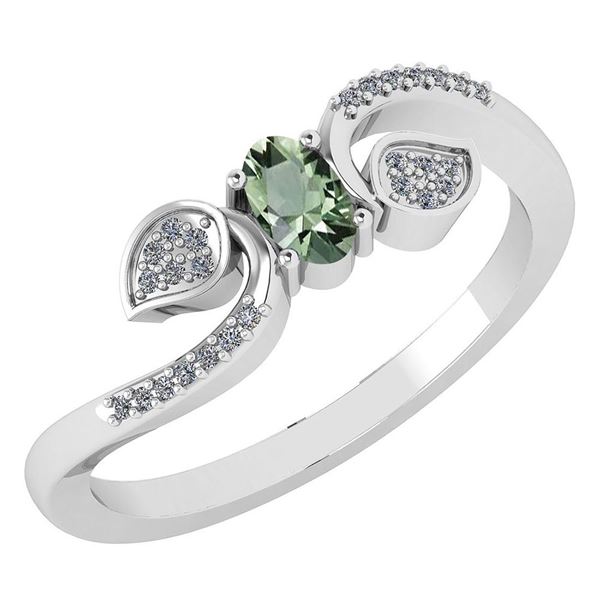 Certified 0.28 CTW Green Amethyst And Diamond 14k White