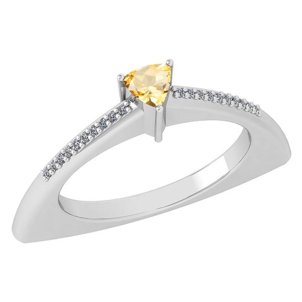 Certified 0.35 Ctw Citrine And Diamond 14k White Gold H