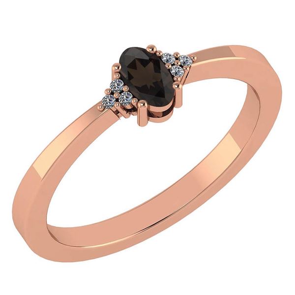Certified 0.24 CTW Smoky Quarzt And Diamond 14k Rose Go