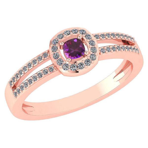 Certified 0.57 Ctw Amethyst And Diamond 14k Rose Gold H