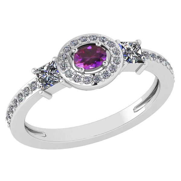 Certified 0.77 Ctw Amethyst And Diamond 14k White Gold
