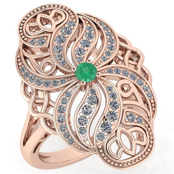 Certified 0.59 Ctw Emerlad And White Diamond Wedding/En