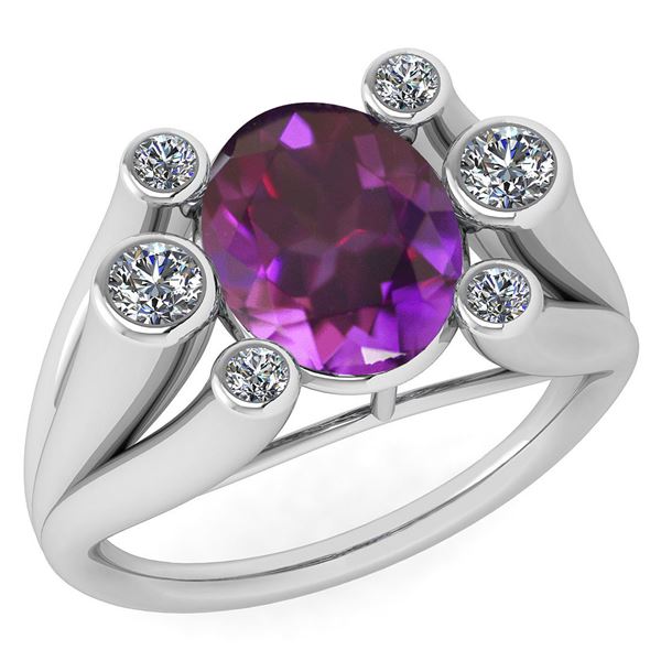 Certified 2.82 Ctw Amethyst And Diamond VS/SI1 Ring 14K