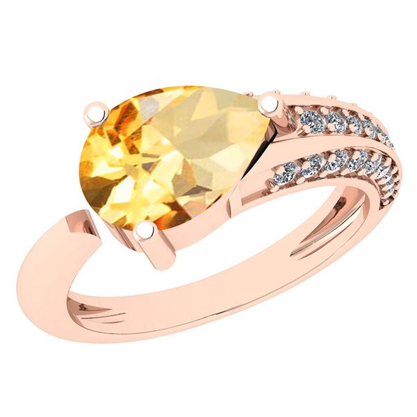 Certified 0.46 Ctw Citrine And Diamond VS/SI1 Ring 14k