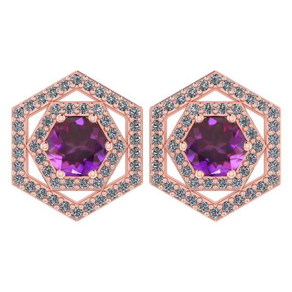Certified 1.38 Ctw Amethyst And Diamond 14k Rose Gold H
