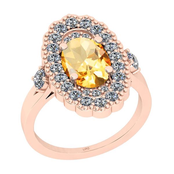 Certified 2.91 Ctw I2/I3 Citrine And Diamond 14K Rose G