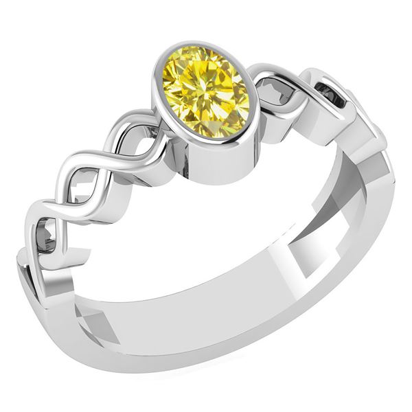 Certified 0.50 Ctw Fancy Yellow Diamond 14K White Gold