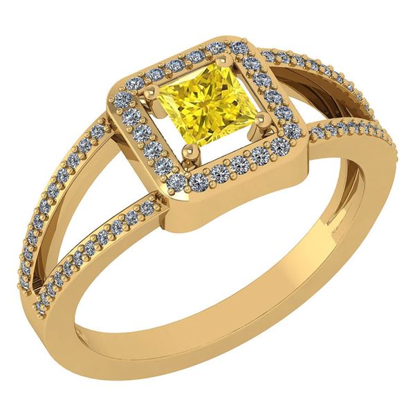 Certified 0.61 Ctw Fancy Yellow Diamond 18k Yellow Halo