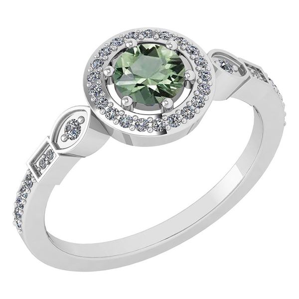 Certified 0.65 Ctw Green Amethyst And Diamond Platinum