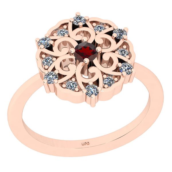 Certified 0.33 Ctw I2/I3 Garnet And Diamond 10K Rose Go