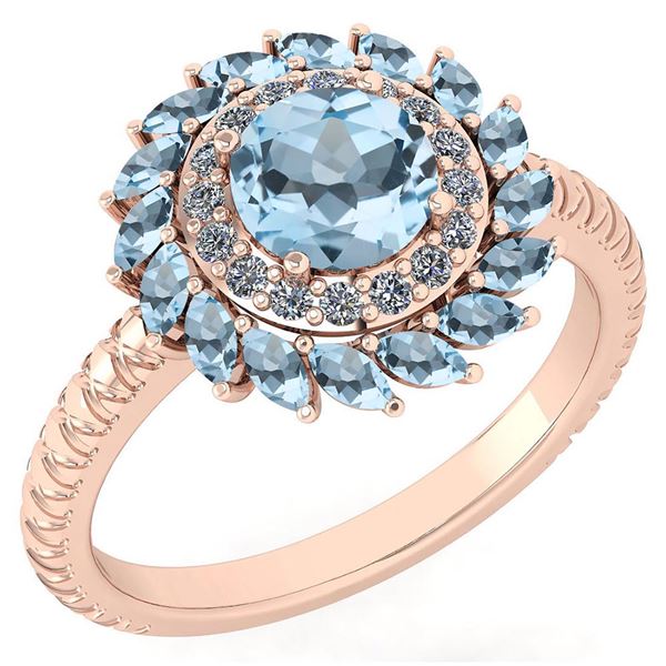 Certified 2.40 Ctw Blue Topaz And Diamond VS/SI1 Halo R